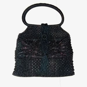 Vintage 1970s black crochet purse